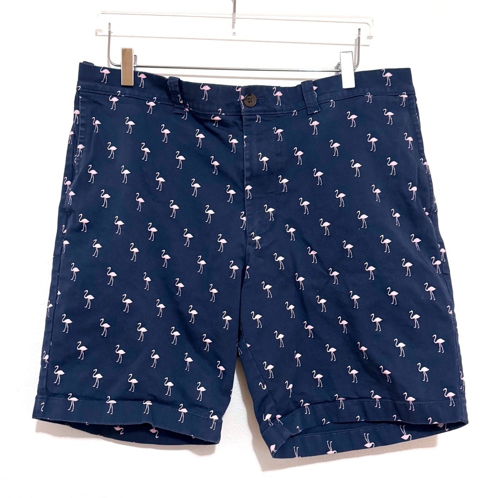 J.Crew Men's Blue Flamingo Pattern Cotton Chino Shorts - Preppy Summer Casual